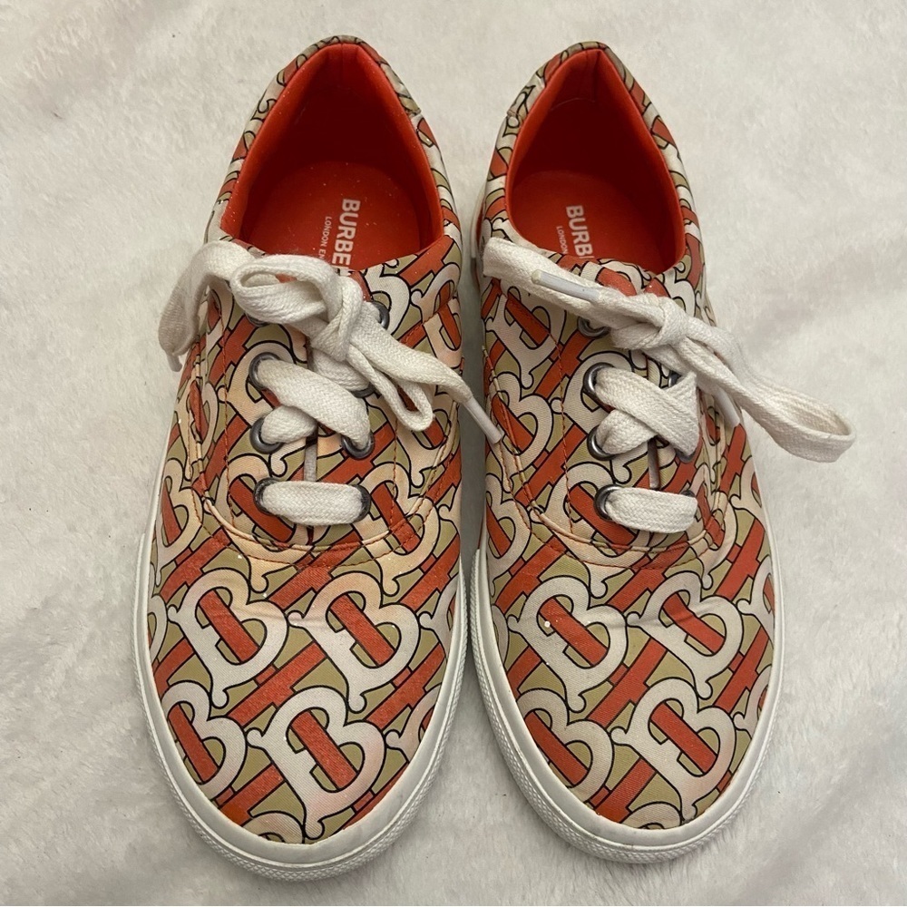 Burberry White & Orange Monogram Print Sneakers new B logo - Picture 5 of 8